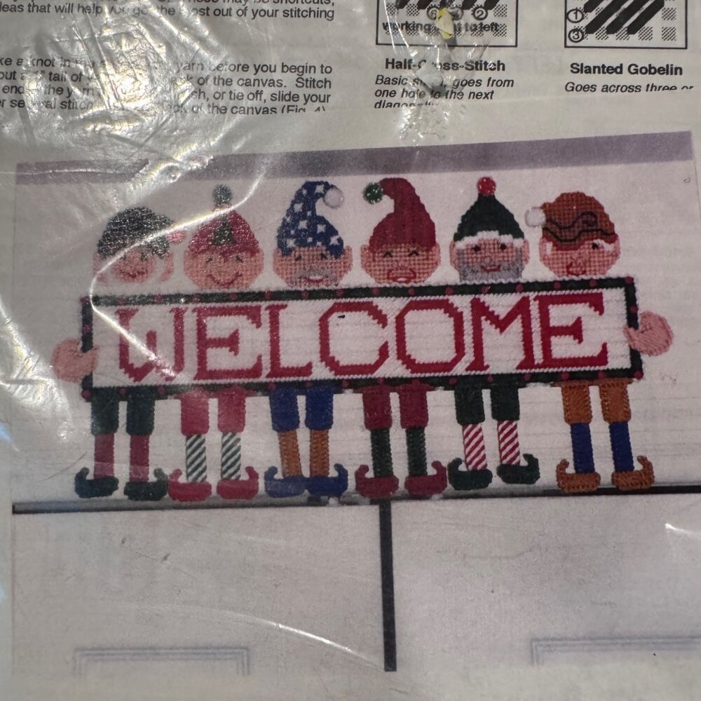 Vtg 1995 Welcome Elves Plastic Canvas Kit - Picture 2 of 4